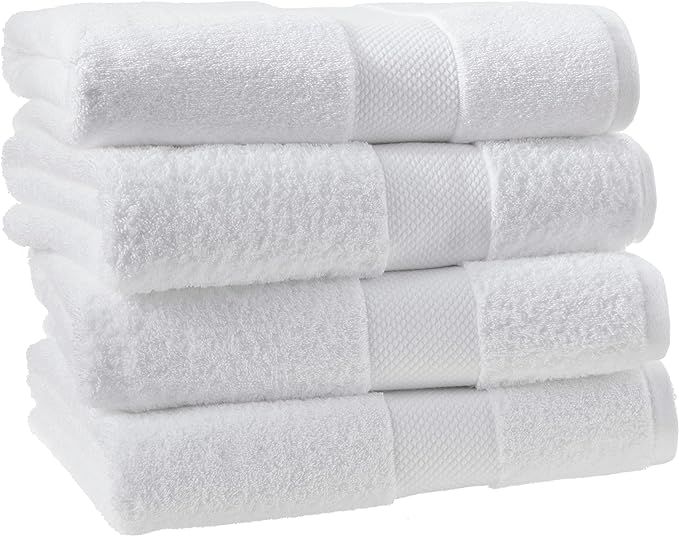 Amazon Aware 100% Organic Cotton Plush Bath Towels - Bath Towels, 4-Pack, White | Amazon (US)