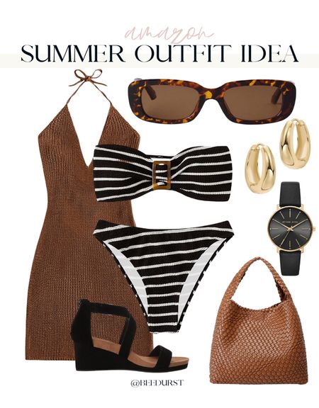 Amazon swimsuits vacation outfit, crochet knit dress, swimwear looks for vacation, sunglasses, amazon knit tank and linen pants  with sandals, straw bags, affordable amazon vacation look, Miami outfit, summer beach vacation look, pool bar look 

#LTKswim #LTKstyletip #LTKunder50