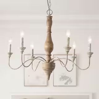 6-Light Rustic Farmhouse Wood Chandelier 29.5 in. W with Antique White French Country Accents and Cl | The Home Depot