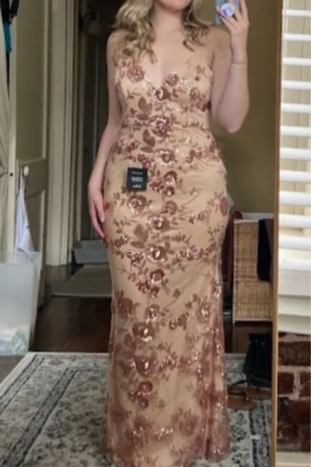 This rose gold formal dress is perfect for a black tie event! Great wedding guest dress for curvy women and hourglass figures

#LTKunder100 #LTKwedding #LTKcurves