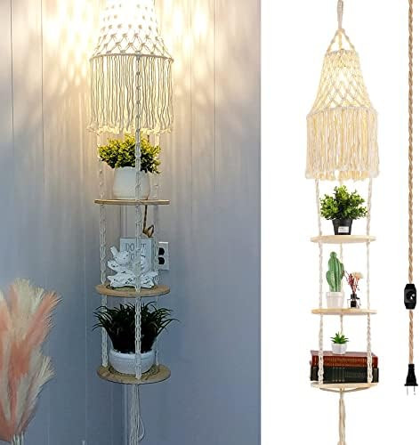 QIYIZM Boho Plug in Pendant Light,Hanging Light with Plug in Cord,Hanging Lamp Macrame Lamp Shade,Di | Amazon (US)