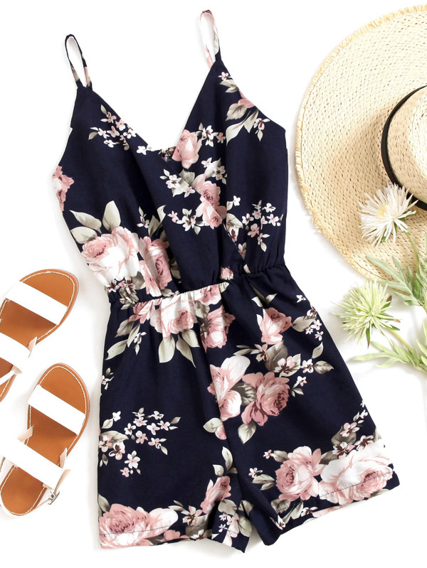Floral Print Random Surplice Cami Romper | SHEIN