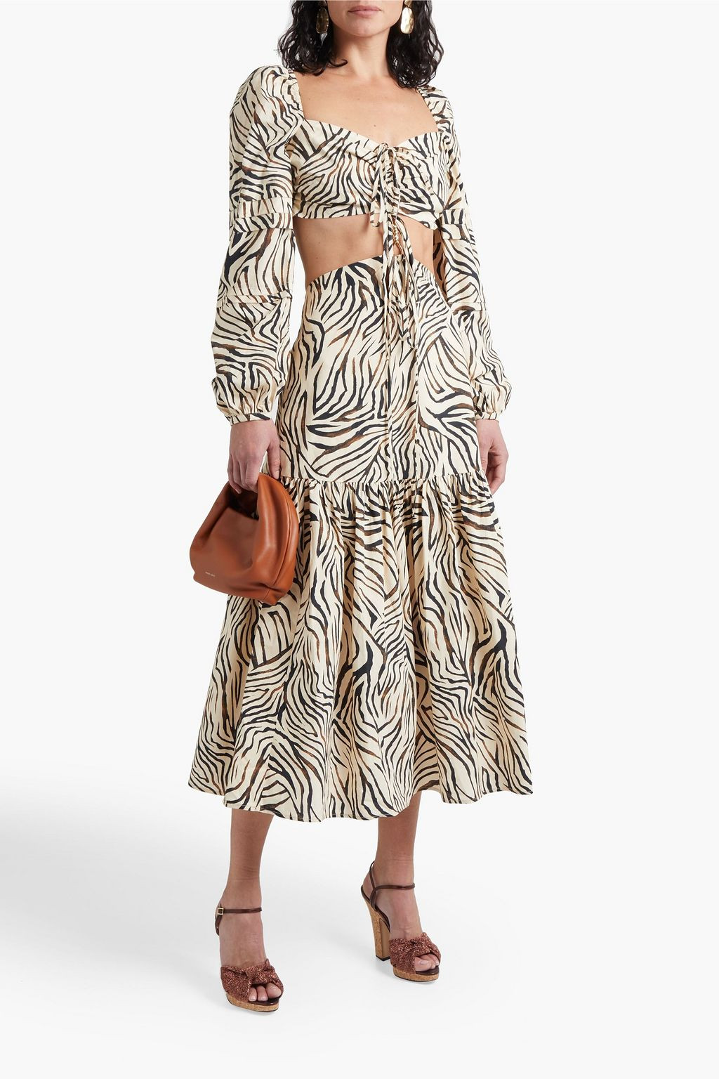 Cream Dora cutout tiger-print cotton-poplin midi dress | NICHOLAS | THE OUTNET | The Outnet (US and CA)