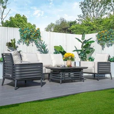 5-person Outdoor Patio Aluminum Seating Group With Beige Cushions | Wayfair North America