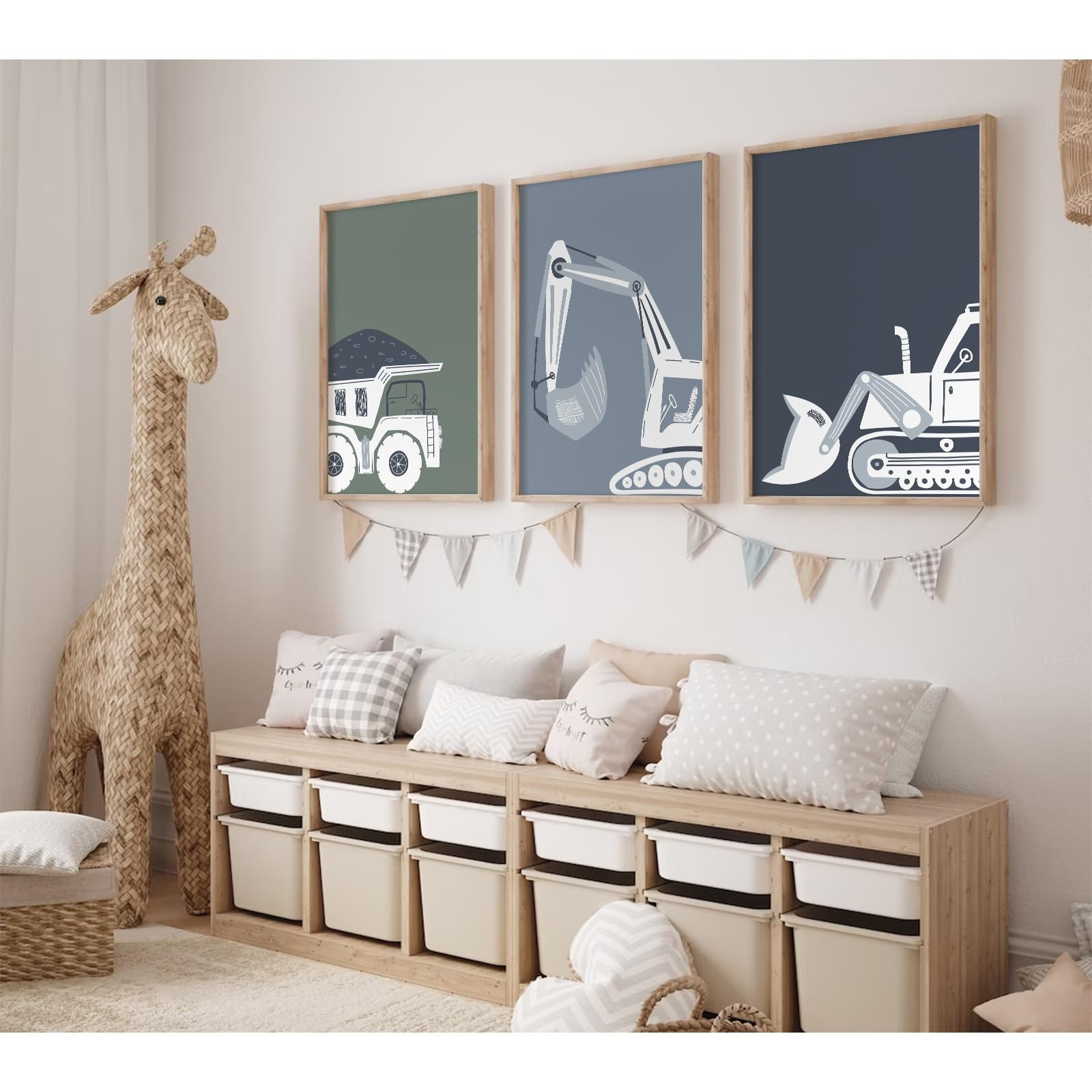 Construction Truck Wall Art Decor Toddler Boys Room Canvas Wall Art Tractor Vehicle Posters Dump ... | Amazon (US)