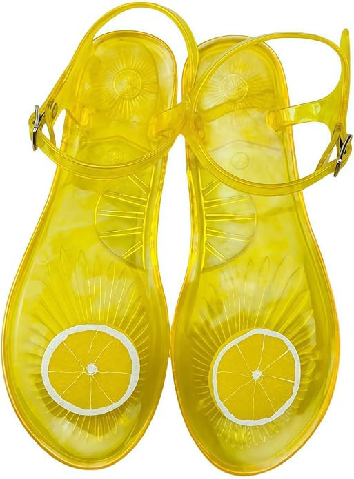 Women's Colourful Jelly Sandals with Fruit Rose Lips Design Jelly Flat Strappy Casual Sandals T-S... | Amazon (US)