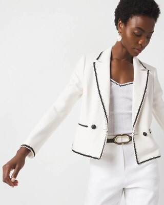 Women's Braided Trim Cropped Jacket in White size 12 | White House Black Market | White House Black Market