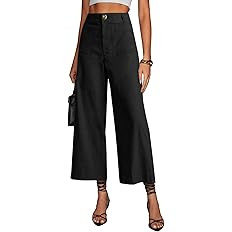 miduo Womens High Waisted Cropped Wide Leg Stretchy Straight Pants Trousers with Pockets | Amazon (US)