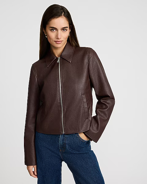 Faux Leather Zip Front Jacket | Express