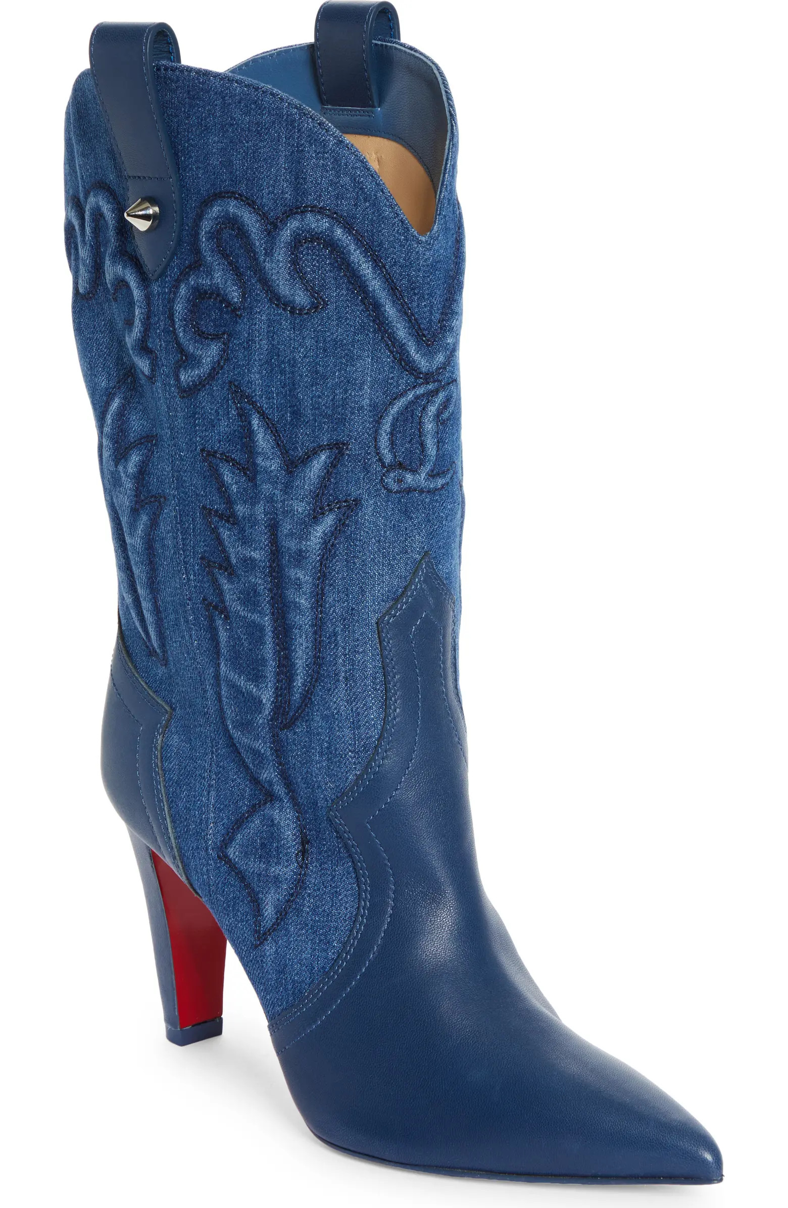 Christian Louboutin Santiag Denim & Leather Western Boot (Women) | Nordstrom | Nordstrom