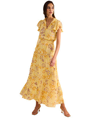 1.State Women's Tiered Floral-Print Flutter-Sleeve Maxi Dress - Macy's | Macy's