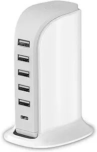 Charging Station for Multiple Devices 40W Upoy, Wall Charger Block 5 USB Ports(Shared 6A), USB Ch... | Amazon (US)