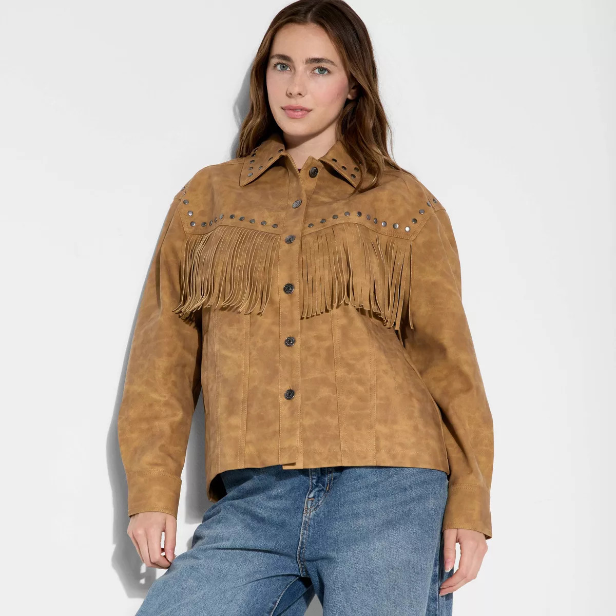 Women's Faux Suede Fringe Jacket - Wild Fable™ Brown | Target