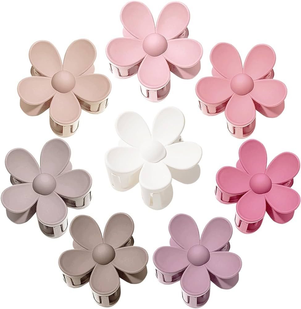 JANFUN Flower Hair Clips, 8 PCS Matte Claw Large Clips for Women Thick Hair, Jaw Big Cute Dasiy N... | Amazon (US)