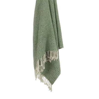HomeRoots 50" X 60" Green Cotton Woven Geometric Throw Blanket with Fringe | Target