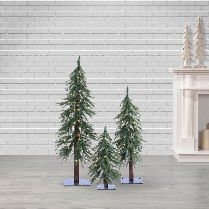 Pre-Lit Faux Alpine Trees (Set of 3) | West Elm (US)