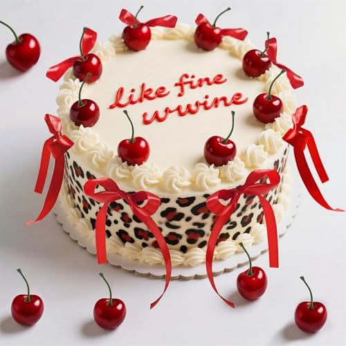 Cherry Cake Decorations - 30PCS Realistic Artificial Cherries Cake Toppers & Red Bows for Cake, Non-Edible Fake Fruit Decor for Birthday Wedding Baby Shower Cake Decorations | Amazon (US)