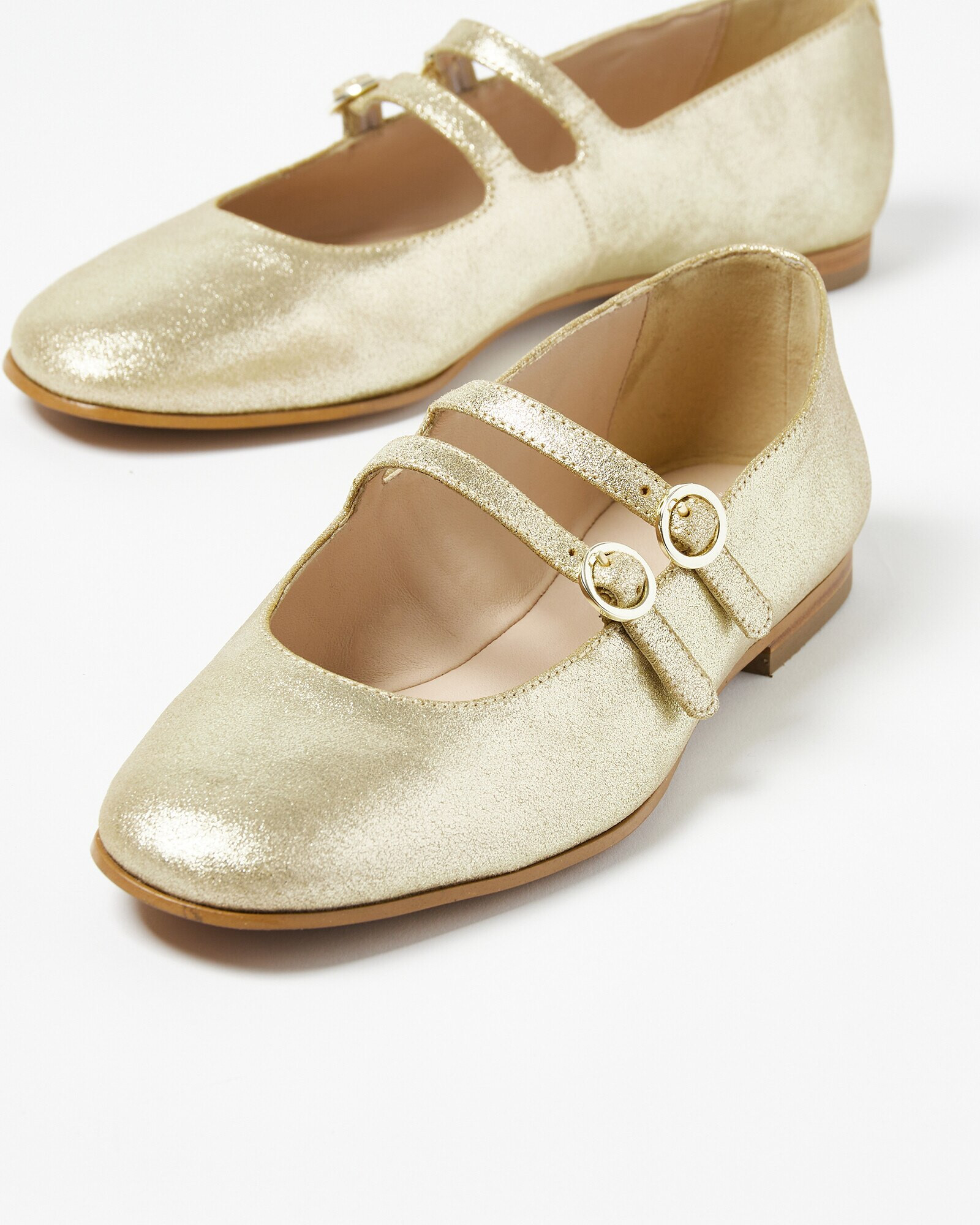 Mary Jane Double Buckle Golden Leather Shoes | Oliver Bonas | Oliver Bonas (Global)