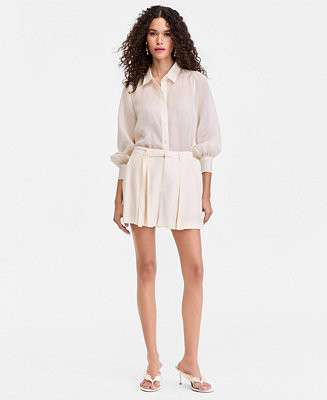 Women's Pleat-Front Belted-Waist Shorts | Macy's