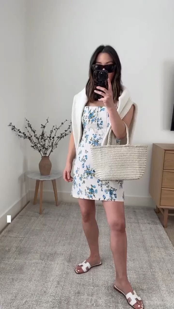 Anthropologie floral mini dress. Love this more neutral floral print. Reviews said the dress runs small, so I sized up and it’s too big.  So I say TTS. Straps are not adjustable. 

Anthropologie dress petite small
Hermes Oran sandals 35
Club Monaco bag (old)
J.crew fisherman sweater small 

Spring dress, dresses, petite dress, mini dress, petite style. 

#LTKshoecrush #LTKitbag #LTKSeasonal