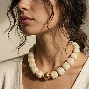 Mchic Colorful Beaded Choker Necklace for Women: Boho Large Square Acrylic Beaded Necklace Stainl... | Amazon (US)