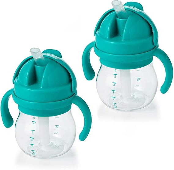 OXO Tot Transitions Straw Cup with Removable Handles, Teal, 6 Ounce (2 Pack) | Amazon (US)