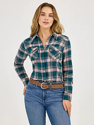 WOMEN'S ESSENTIAL FLANNEL PLAID WESTERN SNAP SHIRT | Wrangler
