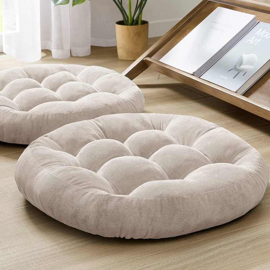 Meditation Floor Pillow Set of 2, Round Large Pillows Seating for Adults, Tufted Corduroy Cushion... | Amazon (US)
