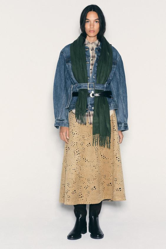 FAUX SUEDE CUTWORK SKIRT | Zara US