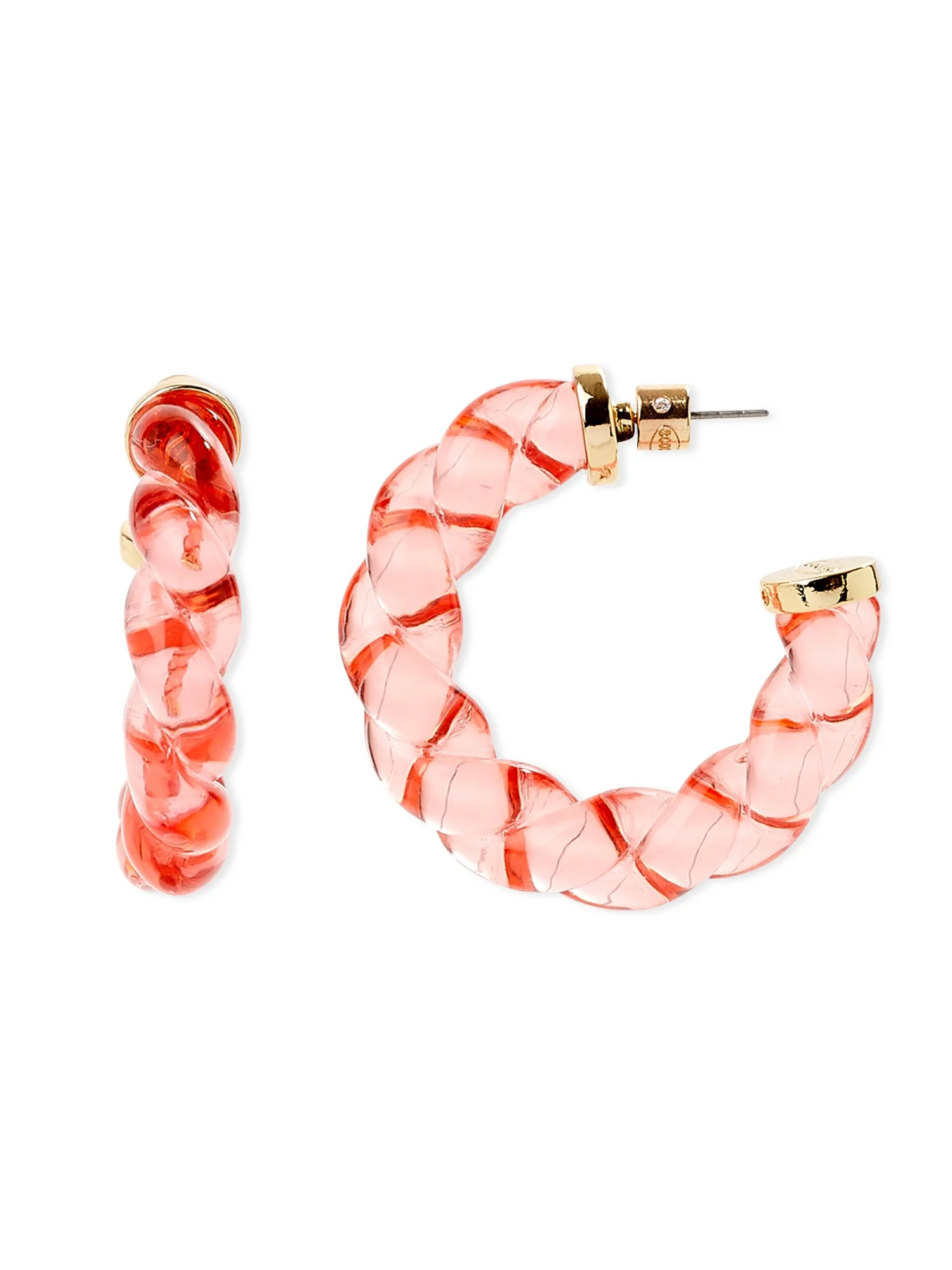 Scoop Women’s Twisted Coral Resin and 14K Gold Flash-Plated Hoop Earrings | Walmart (US)