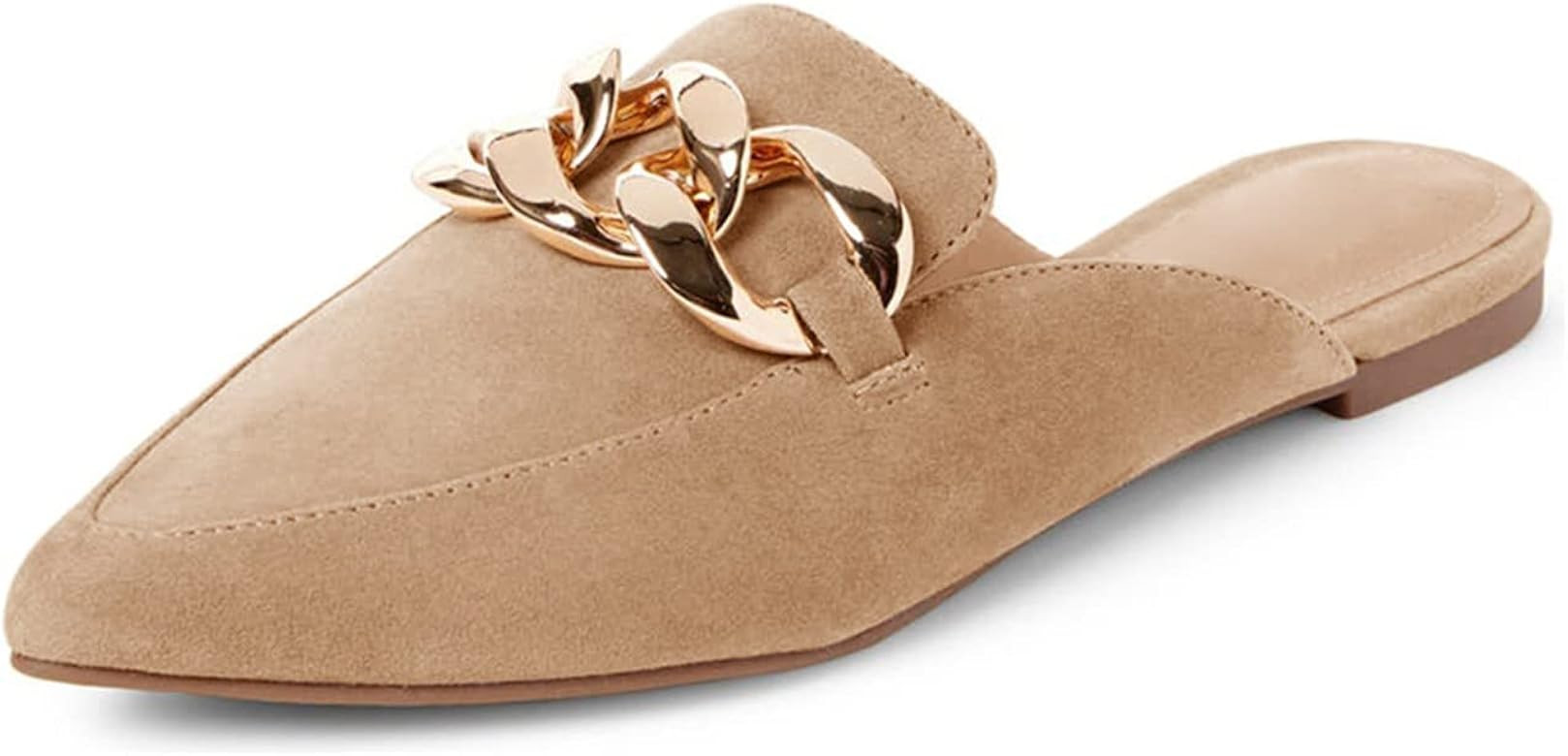 Mskilder Mules for Women Flats Metal Chain Pointed Toe Slip-on Backless Loafers Slides Flat Shoes | Amazon (CA)