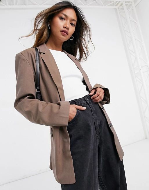 ASOS DESIGN perfect slouch dad suit trousers in mocha | ASOS (Global)