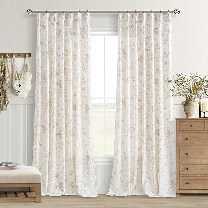 Vintage Floral Curtains 108 Inch Length Pinch Pleated for Living Room Dining Light Filtering Coff... | Amazon (US)