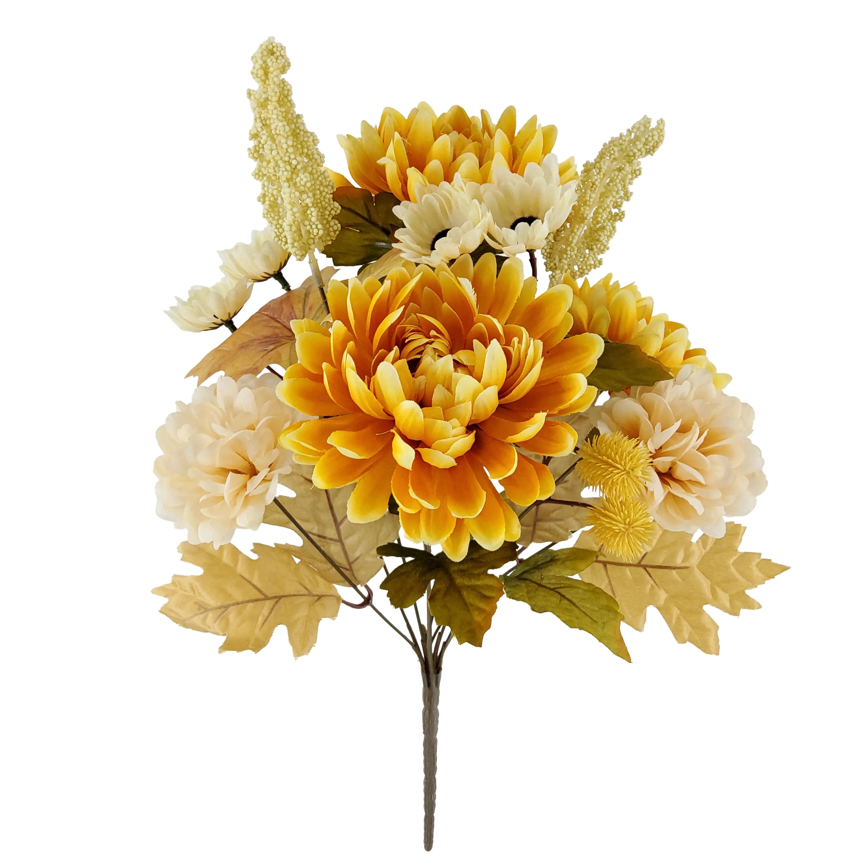 Mainstays Indoor 19in Artificial Bush, Mum Flower, Yellow Color | Walmart (US)