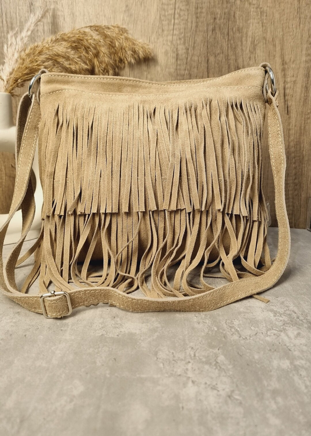 Soft Real Suede Leather Beige Fringe Tassel Crossbody Bag/ Suede Leather Beige Shoulder Bag Fring... | Etsy (UK)