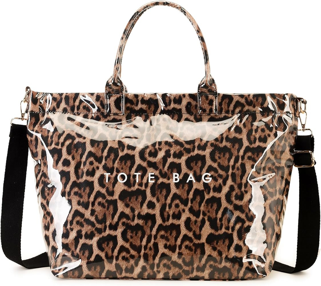 Large PVC Tote Bag for Women Letters Print Handbags Kraft Paper Shoulder Bag for Work Travel | Amazon (US)