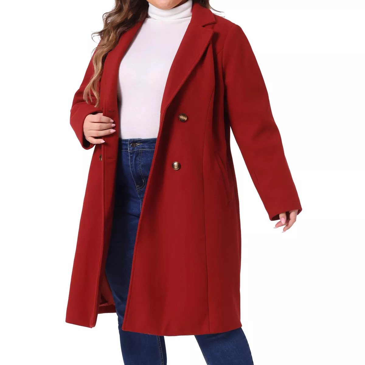 Agnes Orinda Women's Plus Size Fashion Notched Lapel Double Breasted Pea Coats | Target