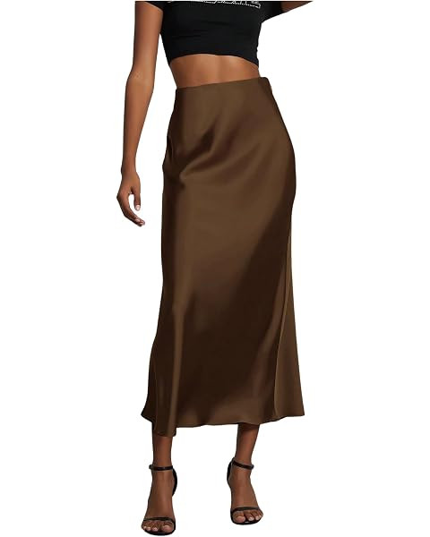Vrtige Women's Satin Silky A Line High Waist Flowy Maxi Long Skirt | Amazon (US)