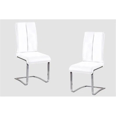 White Faux Leather Upholstered Dining Chair Set Of 2, Chrome Finish Metal Frame Side Chairs | Wayfair North America