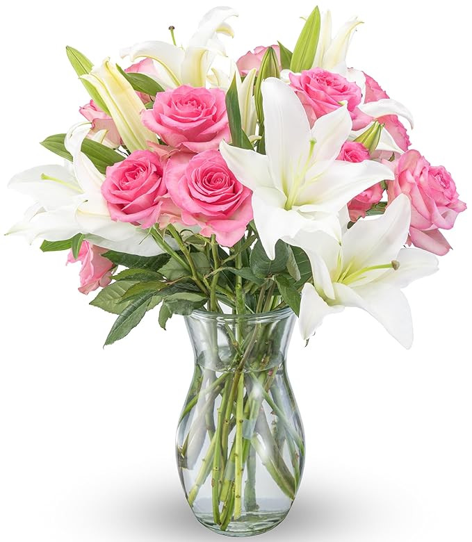Benchmark Bouquets - Oriental Lily Flower & Pink Roses Bouquet - Fresh Flowers for Delivery - Rea... | Amazon (US)