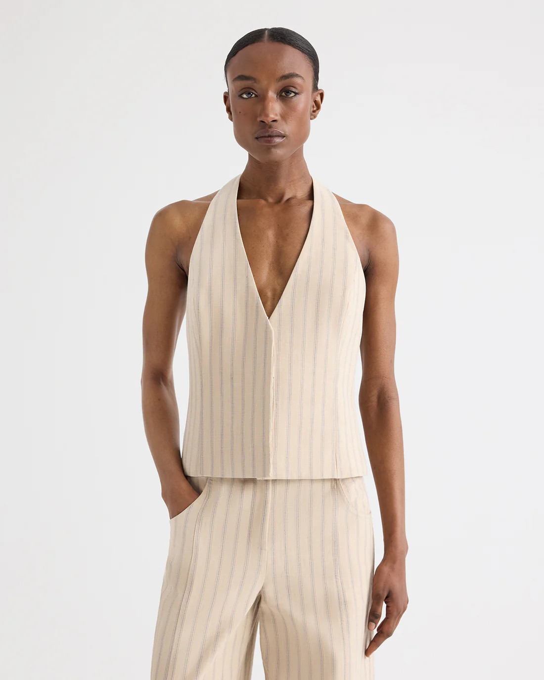 Ecru multi Keelyn Vest in Cotton Linen | TWP
