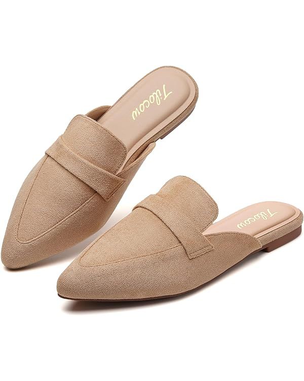 Tilocow Slip On Mules for Women Open Back Closed Pointed Toe Flats Womens Business Work Shoes Fla... | Amazon (US)