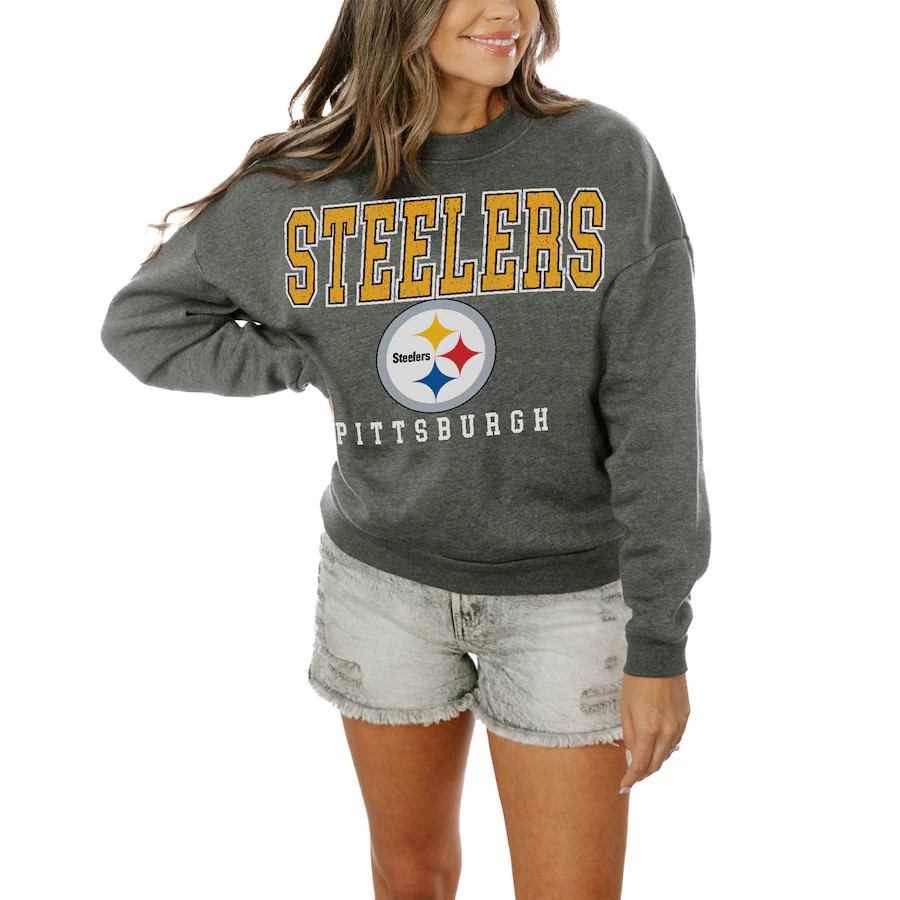 Women's Pittsburgh Steelers Gameday Couture Charcoal Oversized Bring The Energy Pullover Sweatshi... | NFL Shop