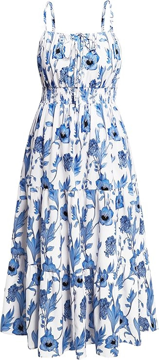 Plus Size Summer Dresses - Boho Maxi Sundress with Pockets Spaghetti Strap Long Casual Sun Dress ... | Amazon (US)