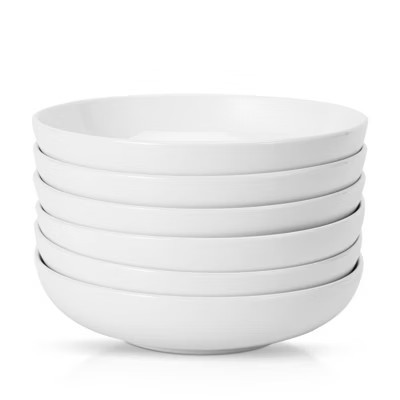 8" Large Pasta Bowls Set of 6, 22Oz White Pasta Plates, Wide and Shallow Salad Bowls, Porcelain Dinnerware Set for Kitchen, Microwave Dishwasher Safe | Target