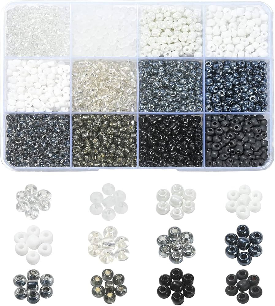 KitBeads 1800pcs 12 Colors Smoky Tone Seed Beads Black White Round Glass Pony Beads Grey Black Se... | Amazon (US)