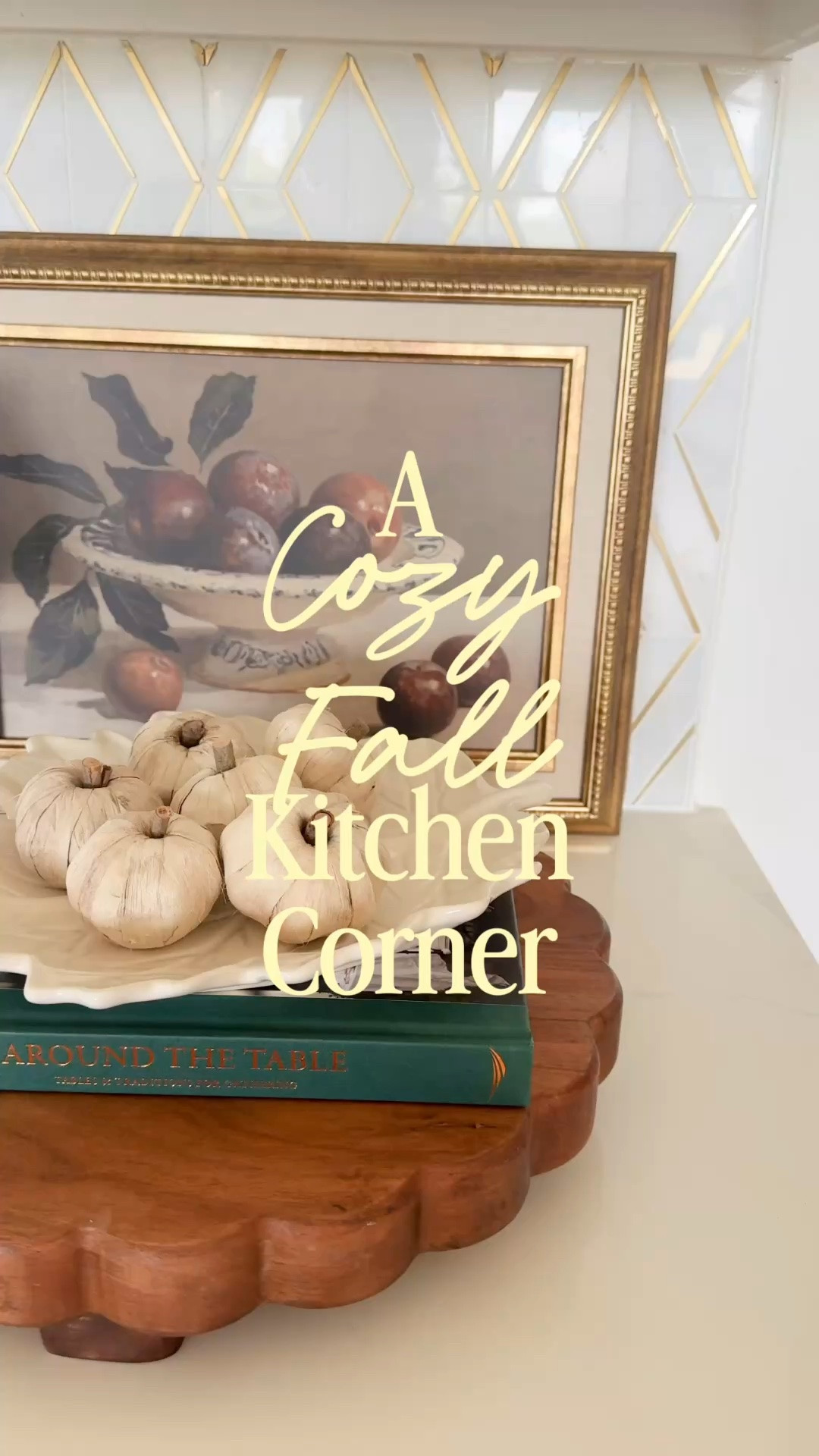 This little kitchen corner is officially ready for fall. 🍂
I kept the fall kitchen decor simple with neutral pumpkins, a scalloped wood riser, decorative leaf bowl, cookbook, vintage-inspired artwork and a cozy accent lamp. I love how just a few warm fall touches can make a kitchen countertop feel completely different without adding a ton of seasonal decor. Such an easy way to create a cozy fall kitchen while still keeping everything neutral and collected.

Shop my fall kitchen decor, neutral fall decor, kitchen counter styling, cozy kitchen decor, scalloped wood riser, decorative bowls, accent lighting and vintage-inspired home finds here.

#LTKHome #LTKSaleAlert #LTKSeasonal