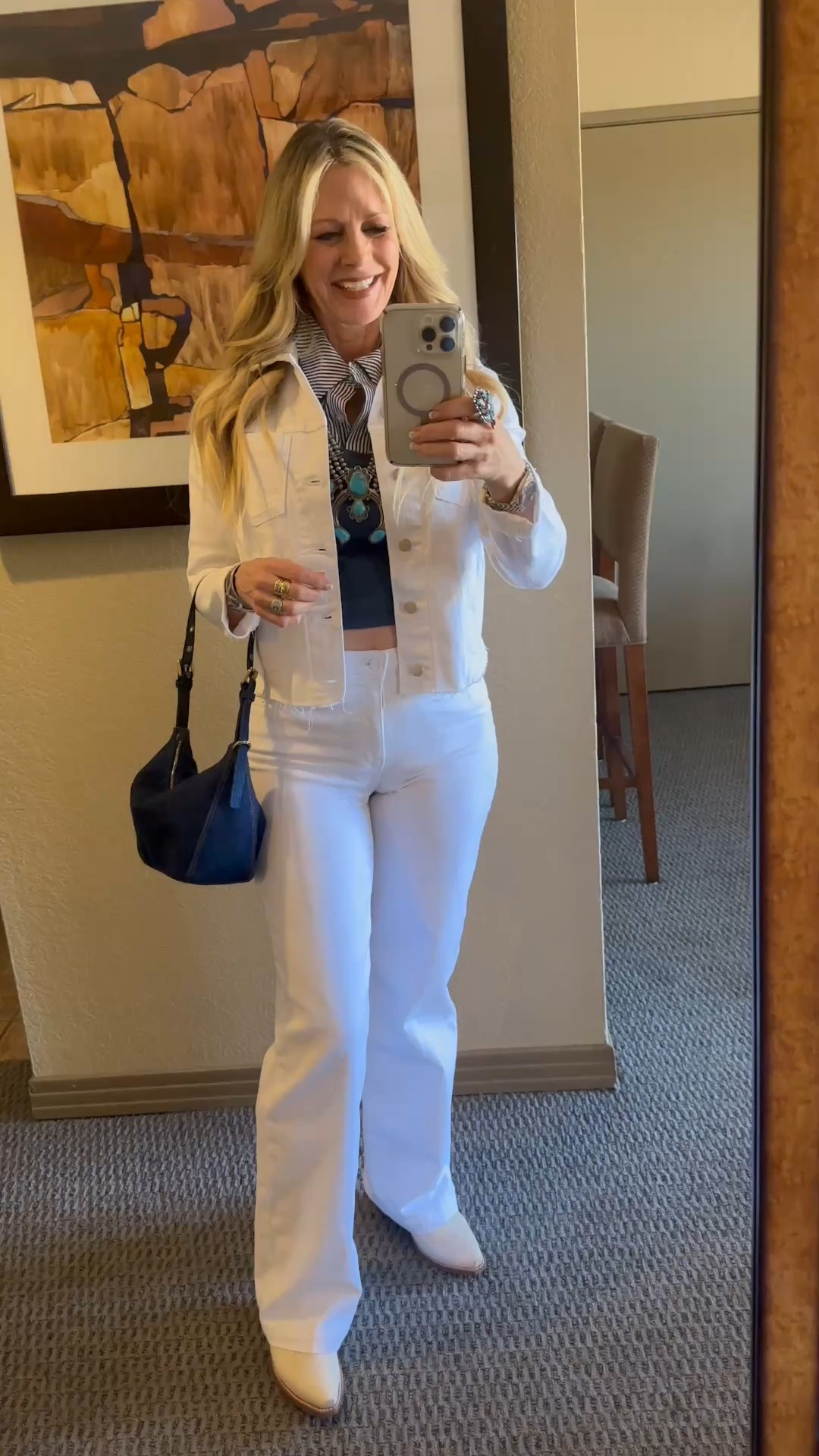 Yesterday was a big day for our film Long Shadows at the Arizona International Film Festival in Tucson! Representing red carpet of life in a chic denim-on-denim outfit—pairing white jeans from L,”Agence with a fun crop blue denim top by Simkhai. Finished the look with a vintage turquoise squash blossom, Tecovas cowboy boots and denim bag from Madewell for that perfect southwestern vibe.

Loving this elevated casual look—perfect for festival days, brunch, or spring weekends!

Red Carpet of Life, Tiiu Loigu, LTK over 50

#LTKStyleTip #LTKFestival