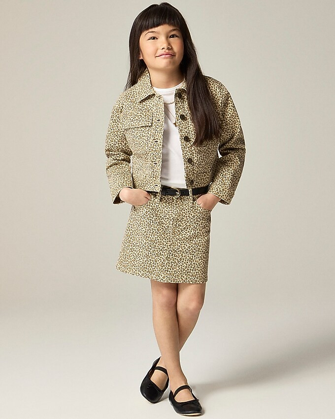 Girls' denim mini skirt in leopard print | J. Crew US