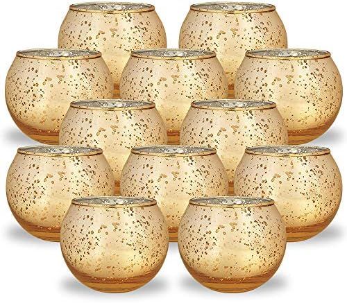 Just Artifacts 2-Inch Round Speckled Mercury Glass Votive Candle Holders (Gold, Set of 12) | Amazon (US)
